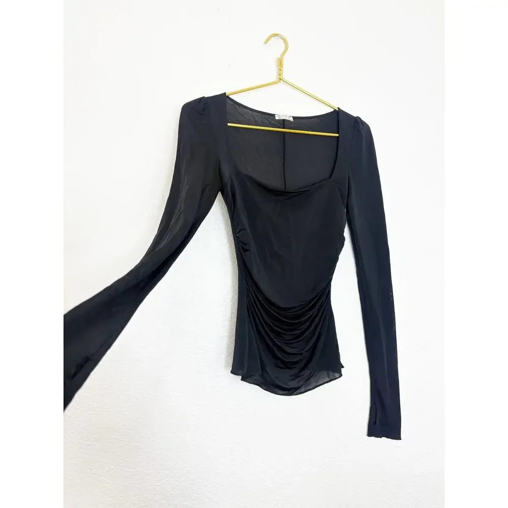 Free People Wind Down Layering Top in Black Size XS Stretch Jersey Ruched Chic